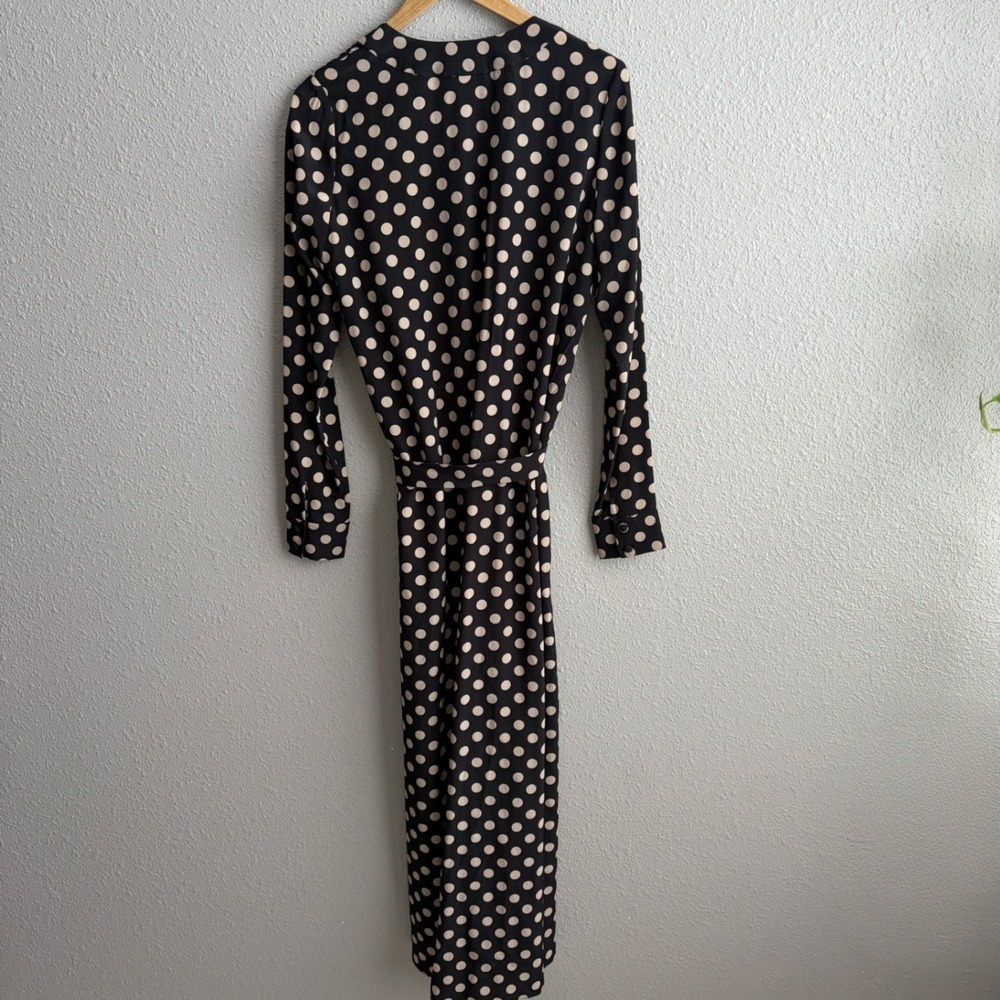 Alexis Black Polka Dot 100% Silk Long Sleeve Maxi Robe Dress M
